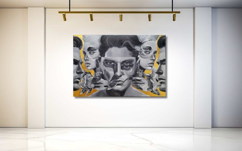 Adrian Kiszka, obraz olejny na płótnie, 29 X 2023, Toruń / Polska, 150 x 100 cm., pokryty 24 K złotem