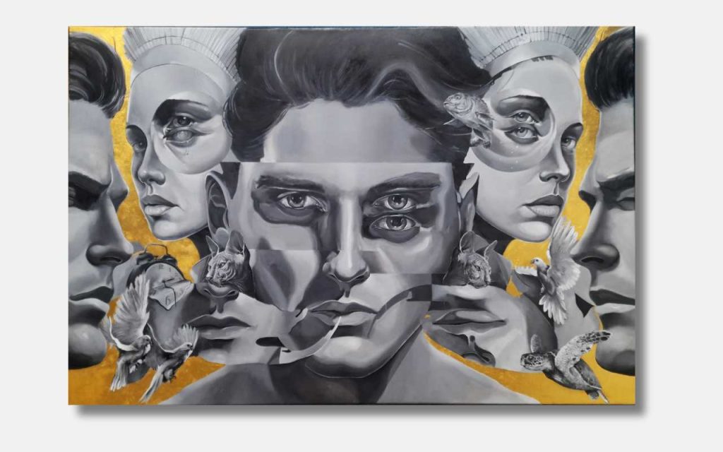 Adrian Kiszka, obraz olejny na płótnie, 29 X 2023, Toruń / Polska, 150 x 100 cm., pokryty 24 K złotem